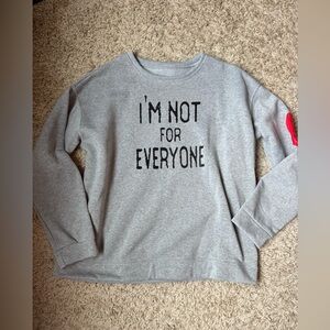 Gray Sweatshirt with Black Text and Red Heart
